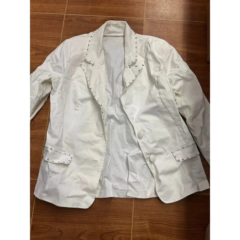 Pre-Owned Dance Costume Weissman 11352 XL Child White Jacket Jazz Sequin
